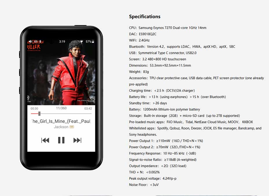m6-ts เครื่องเล่นเพลง Fiio M6 Tech Spec