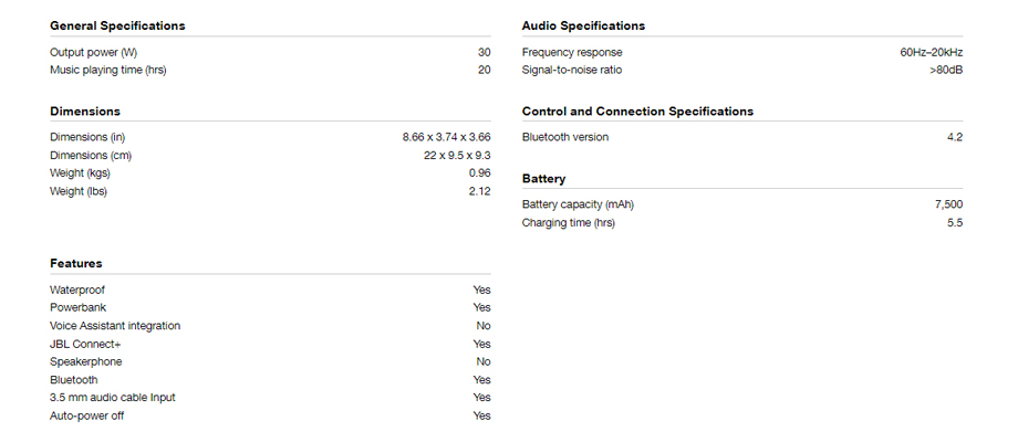 JBL Charge 4 spec