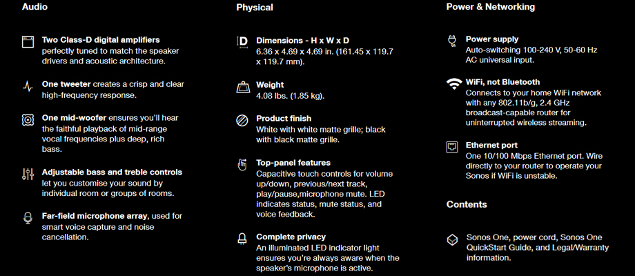 Sonos - Spearker - ONE - Spec Sonos - Spearker - ONE - สเปค