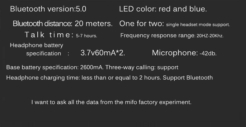 o5-ts หูฟังไร้สาย Mifo O5 True Wireless Tech Spec